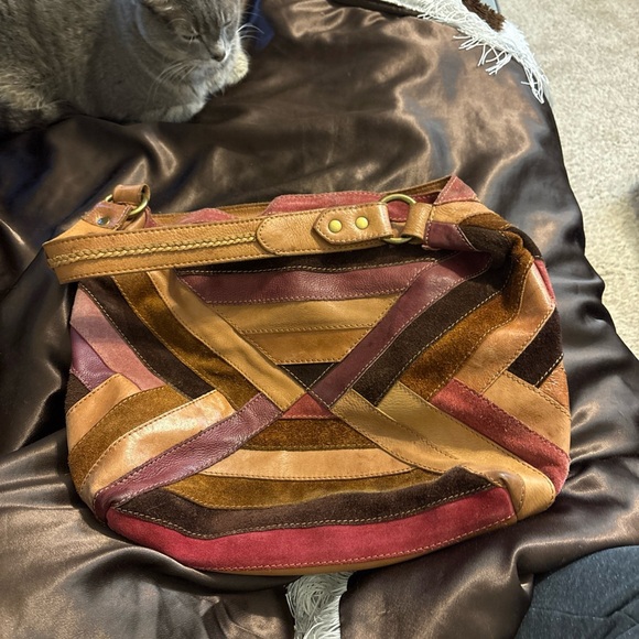 Lucky Brand Patchwork Handbag Vintage Suede Leather Shoulder Boho Hippie purse - Picture 8 of 8